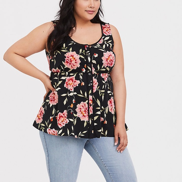 Torrid Tops - TORRID FLORAL STRETCH CHALLIS BABYDOLL TANK *EUC*